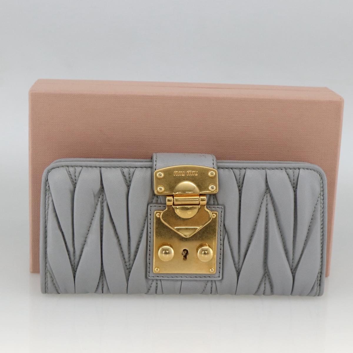 Miu Miu Matelasse Lady Rock Long Wallet Leather Gray Auth am11170A