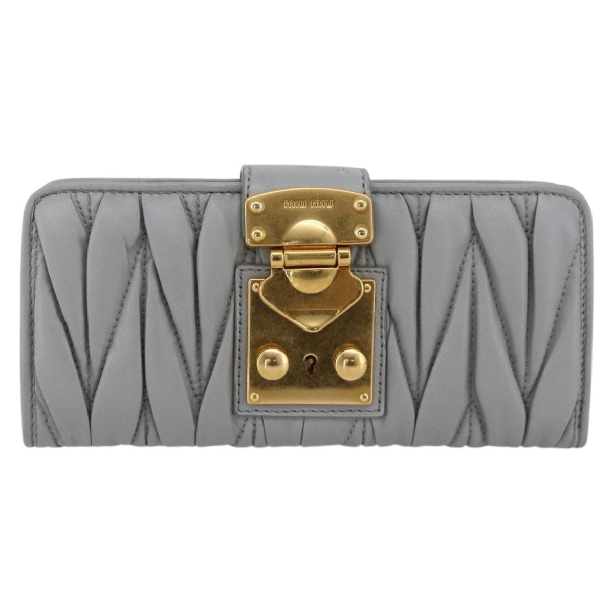 Miu Miu Matelasse Lady Rock Long Wallet Leather Gray Auth am11170A