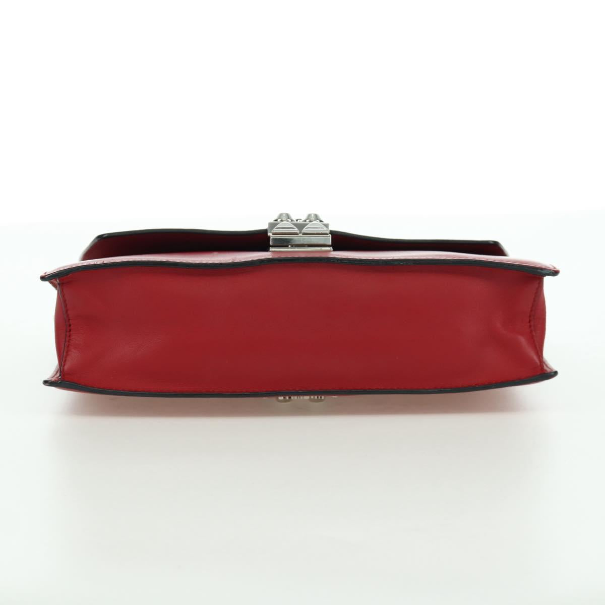PRADA Electra Studs Chain Shoulder Bag Leather Red Silver Auth am11175V