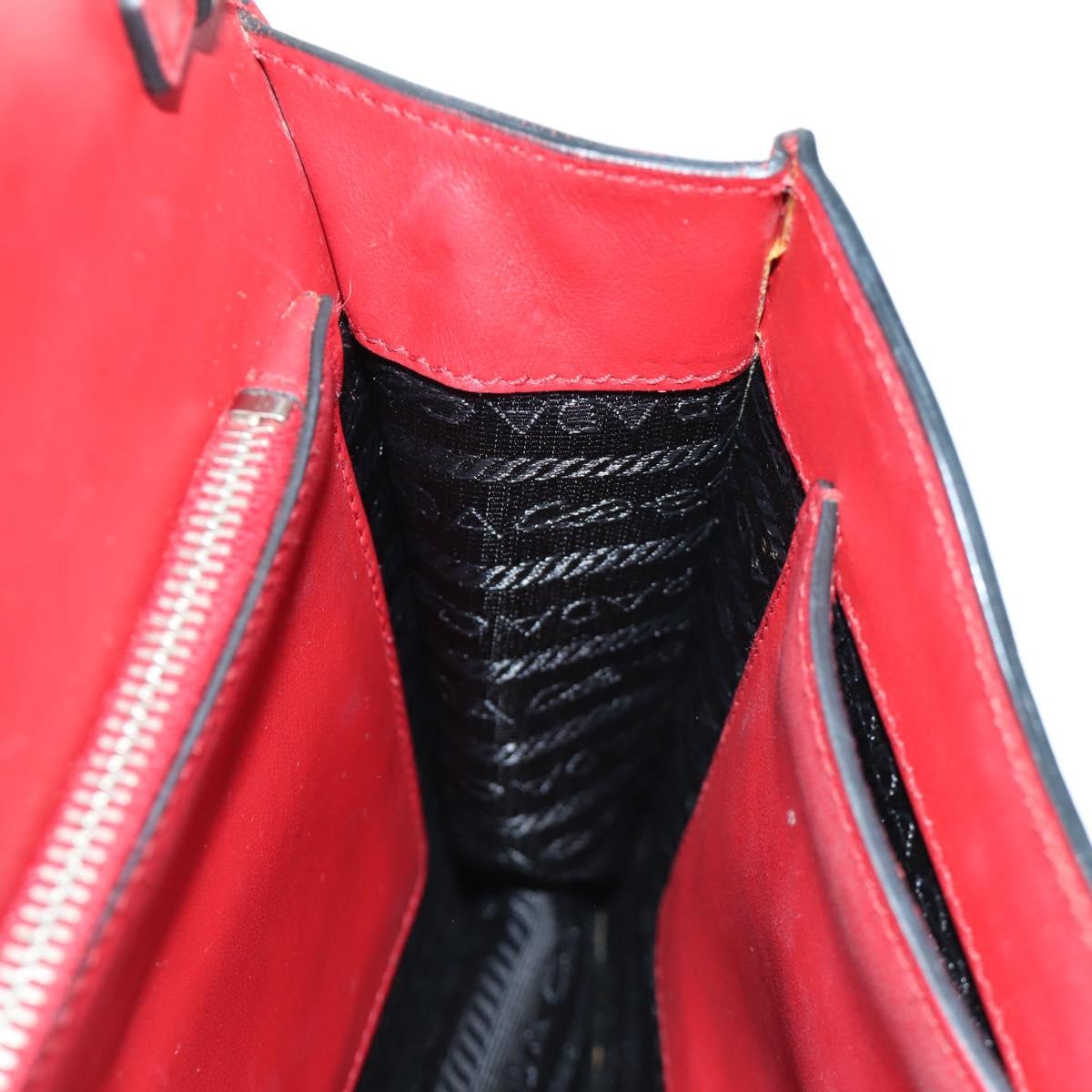 PRADA Electra Studs Chain Shoulder Bag Leather Red Silver Auth am11175V