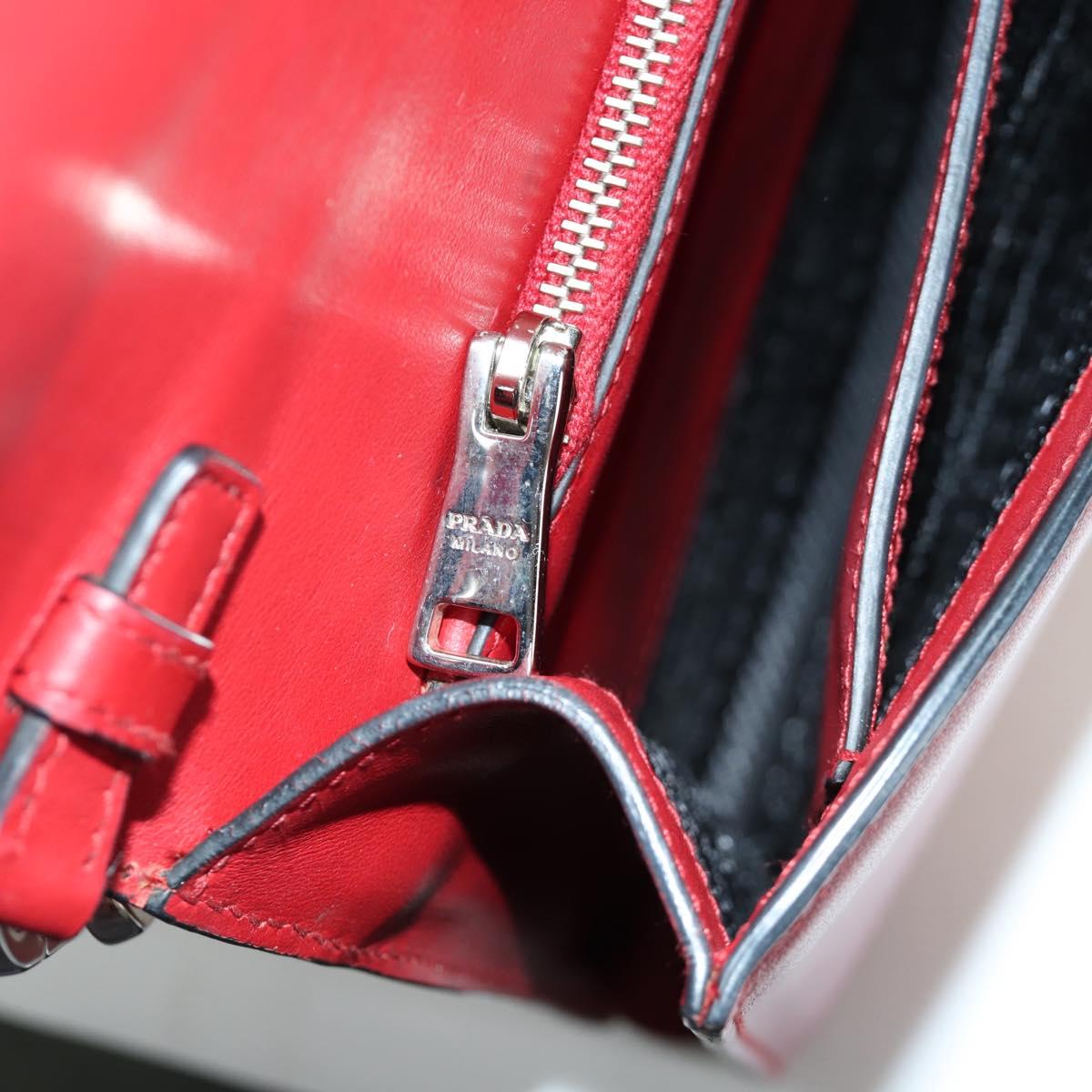 PRADA Electra Studs Chain Shoulder Bag Leather Red Silver Auth am11175V