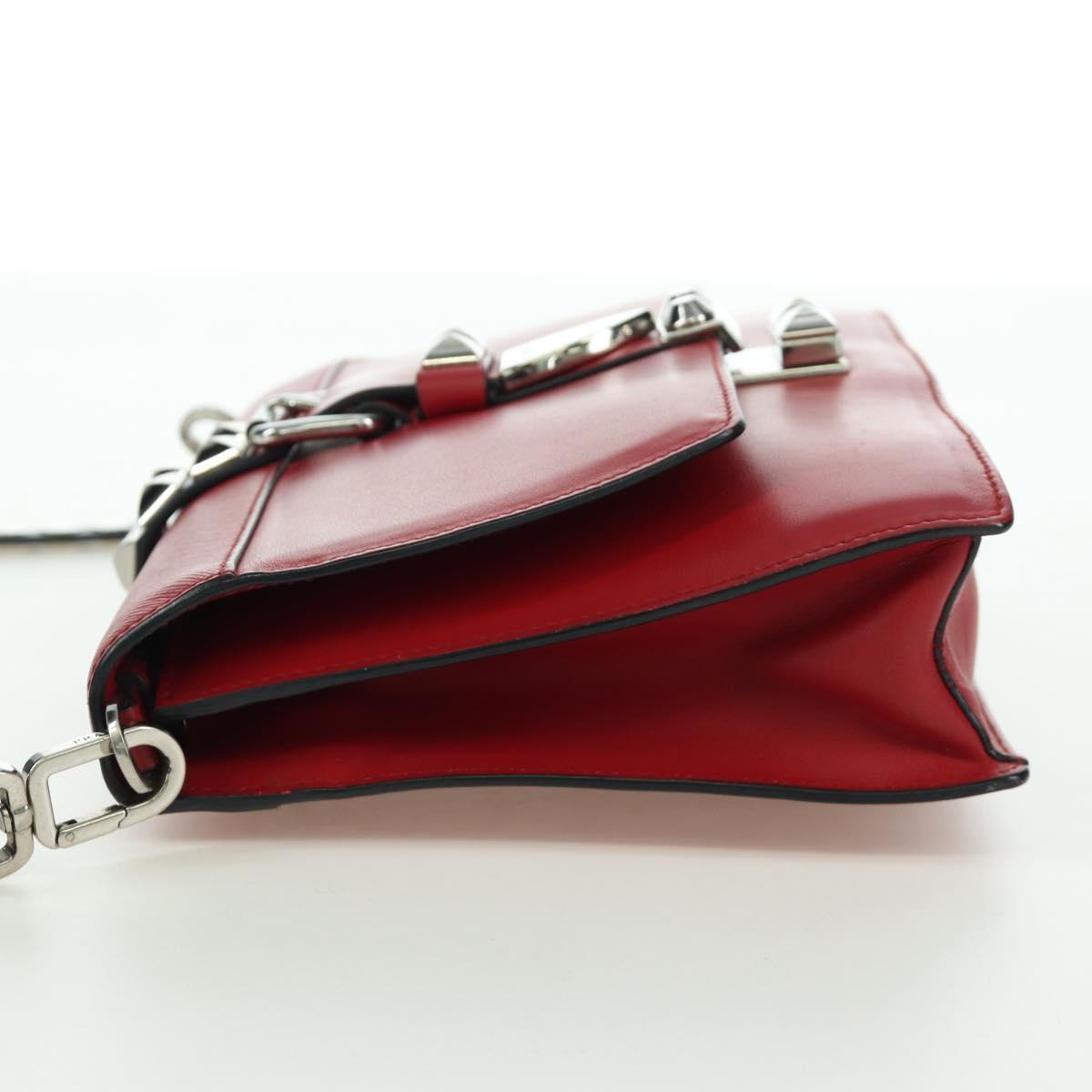 PRADA Electra Studs Chain Shoulder Bag Leather Red Silver Auth am11175V