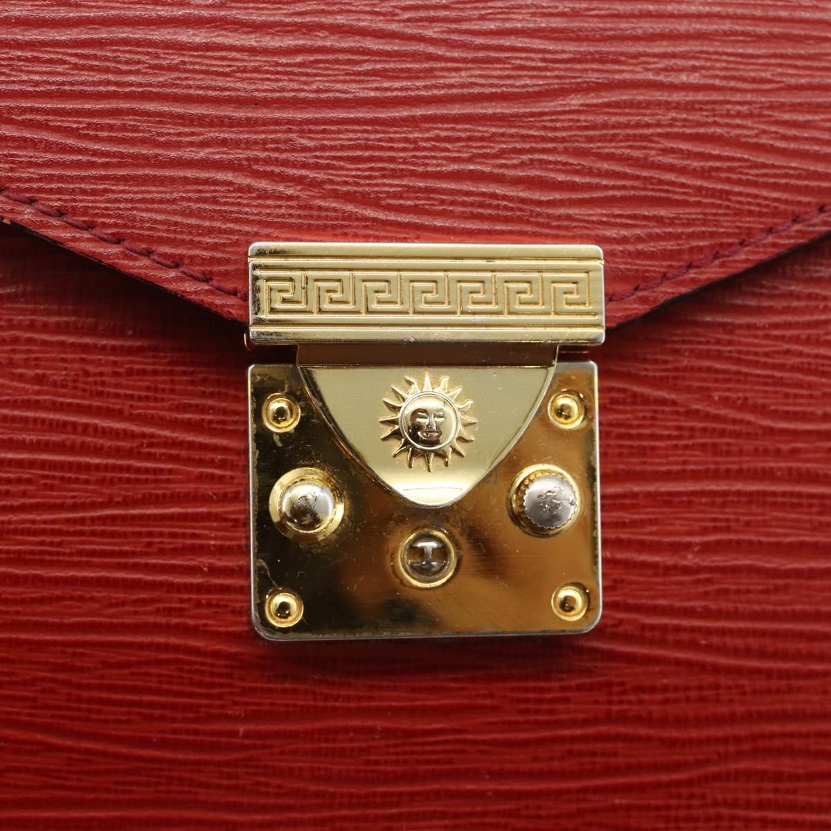 VERSACE Sunburst Clutch Bag Leather Red Gold Auth am11180A
