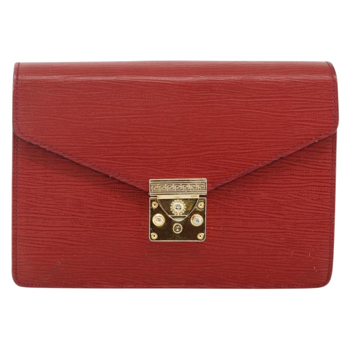 VERSACE Sunburst Clutch Bag Leather Red Gold Auth am11180A