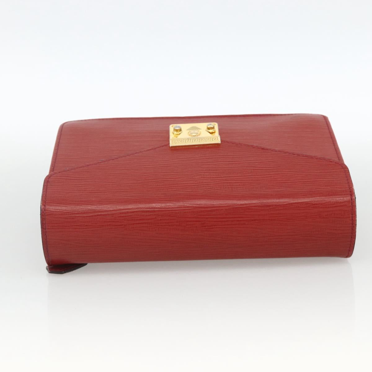VERSACE Sunburst Clutch Bag Leather Red Gold Auth am11180A