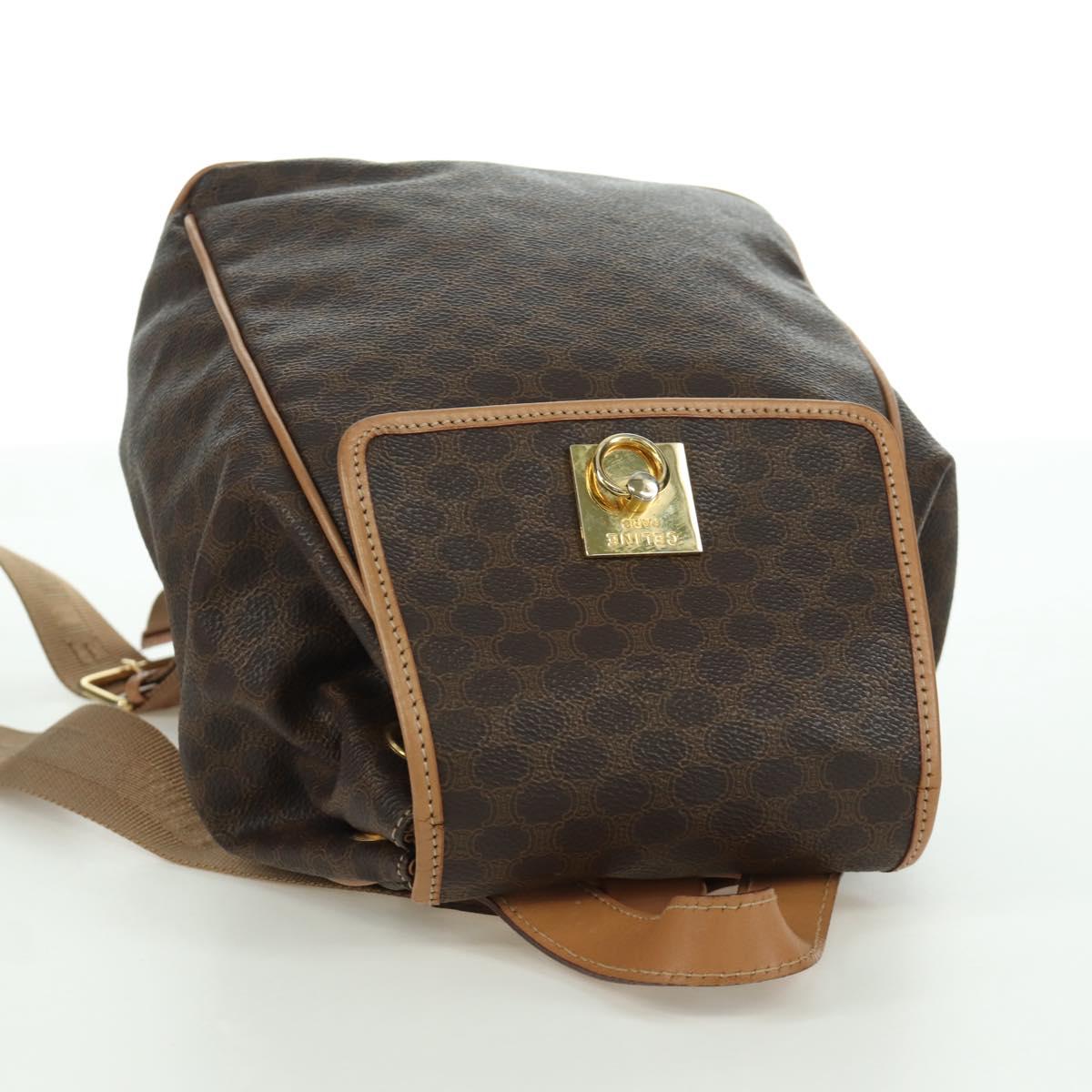 CELINE Macadam Canvas Backpack PVC Leather Brown Gold Auth am11186A
