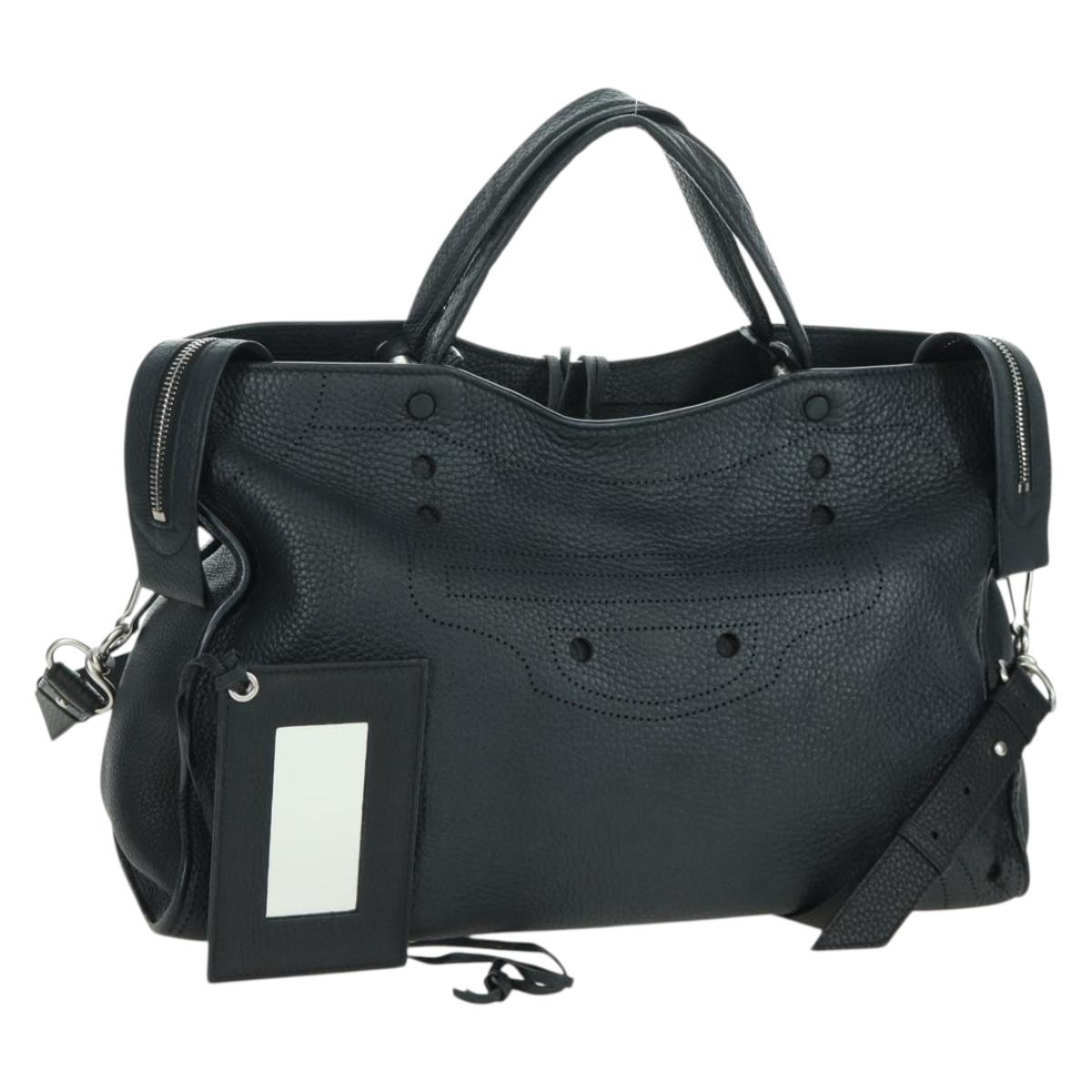 BALENCIAGA Blackout City Hand Bag Leather 2way Black Silver 443514 am11187SAM