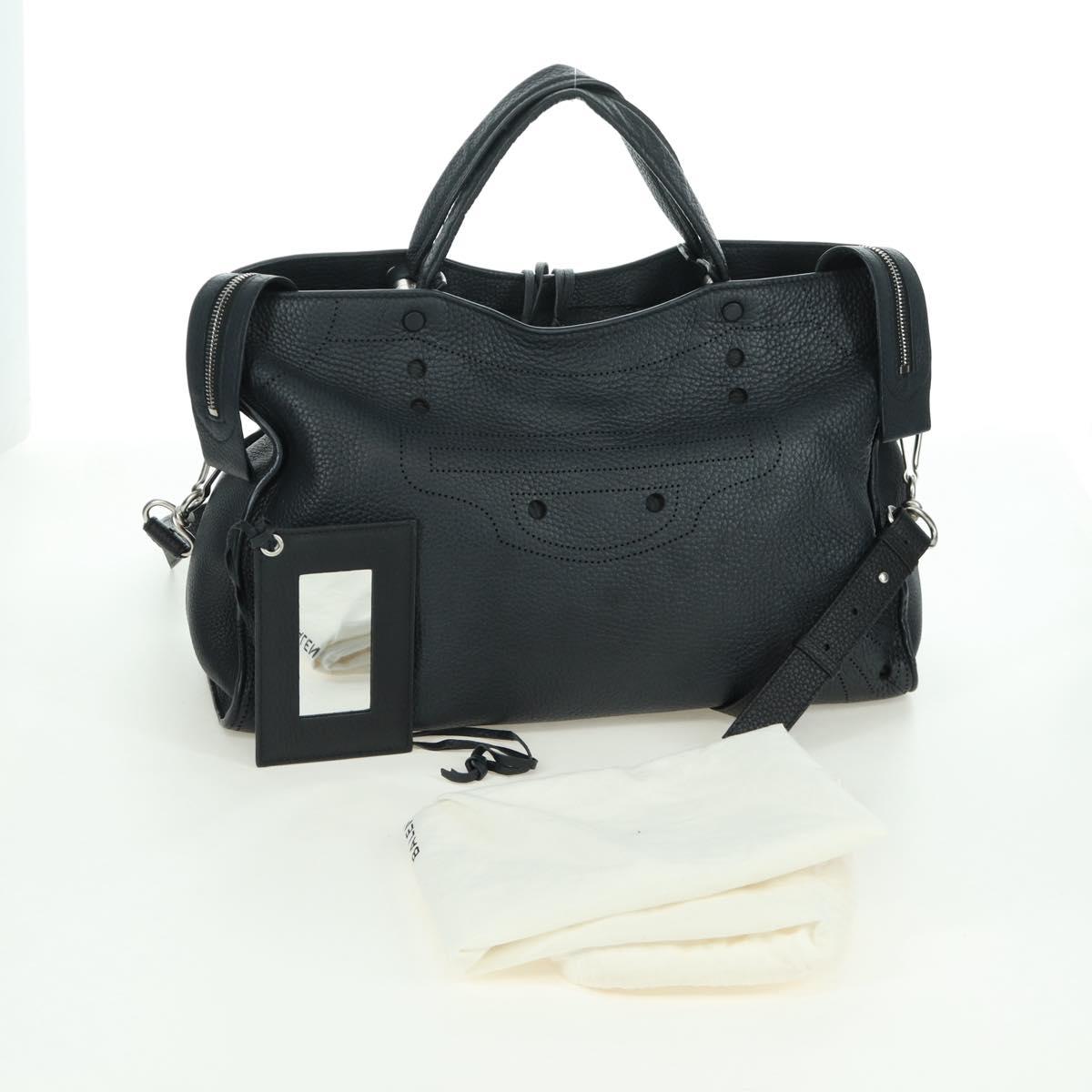BALENCIAGA Blackout City Hand Bag Leather 2way Black Silver 443514 am11187SAM