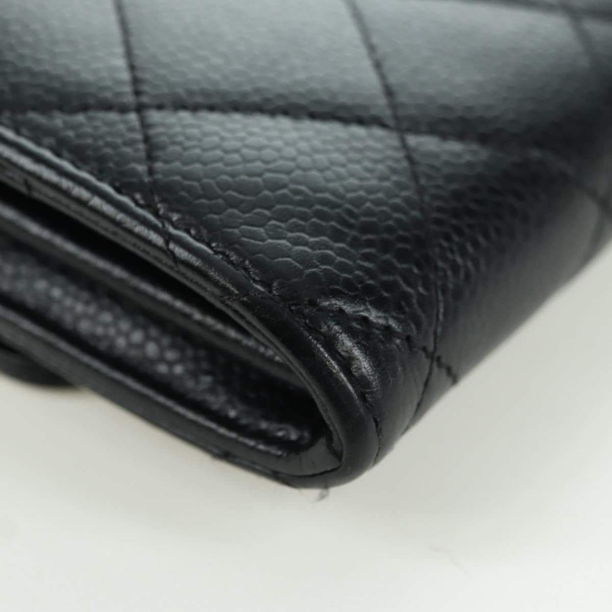 CHANEL Matelasse Long Wallet Caviar Skin Black Silver CC Auth am11194M