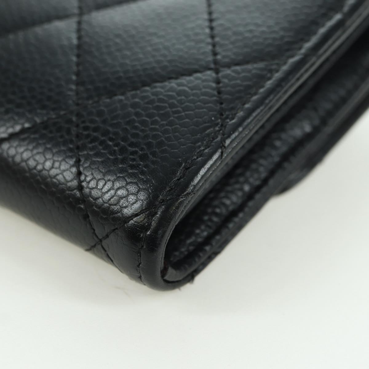 CHANEL Matelasse Long Wallet Caviar Skin Black Silver CC Auth am11194M