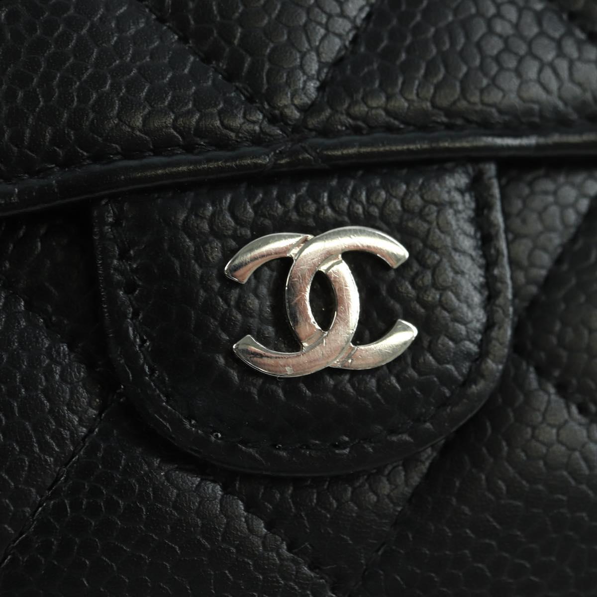 CHANEL Matelasse Long Wallet Caviar Skin Black Silver CC Auth am11194M