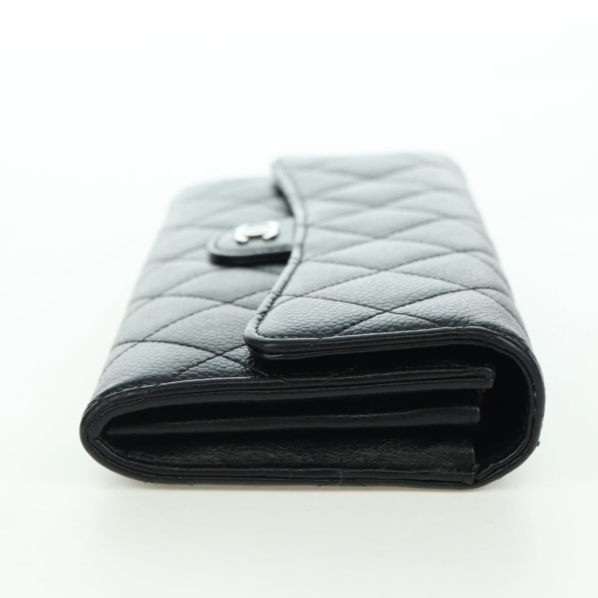 CHANEL Matelasse Long Wallet Caviar Skin Black Silver CC Auth am11194M