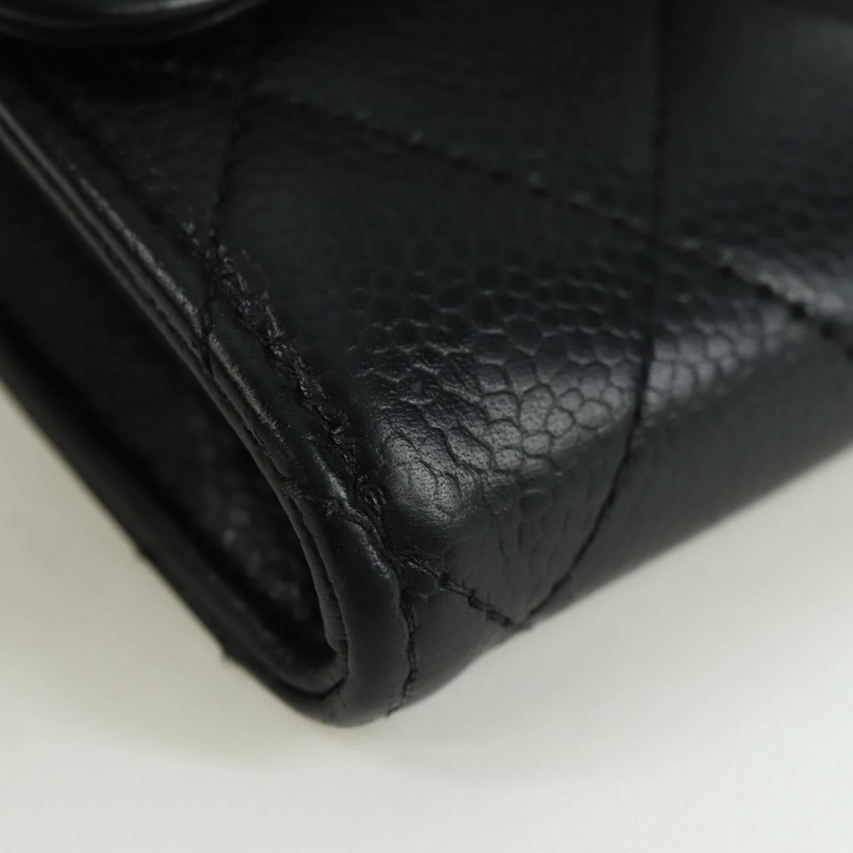 CHANEL Matelasse Long Wallet Caviar Skin Black Silver CC Auth am11194M