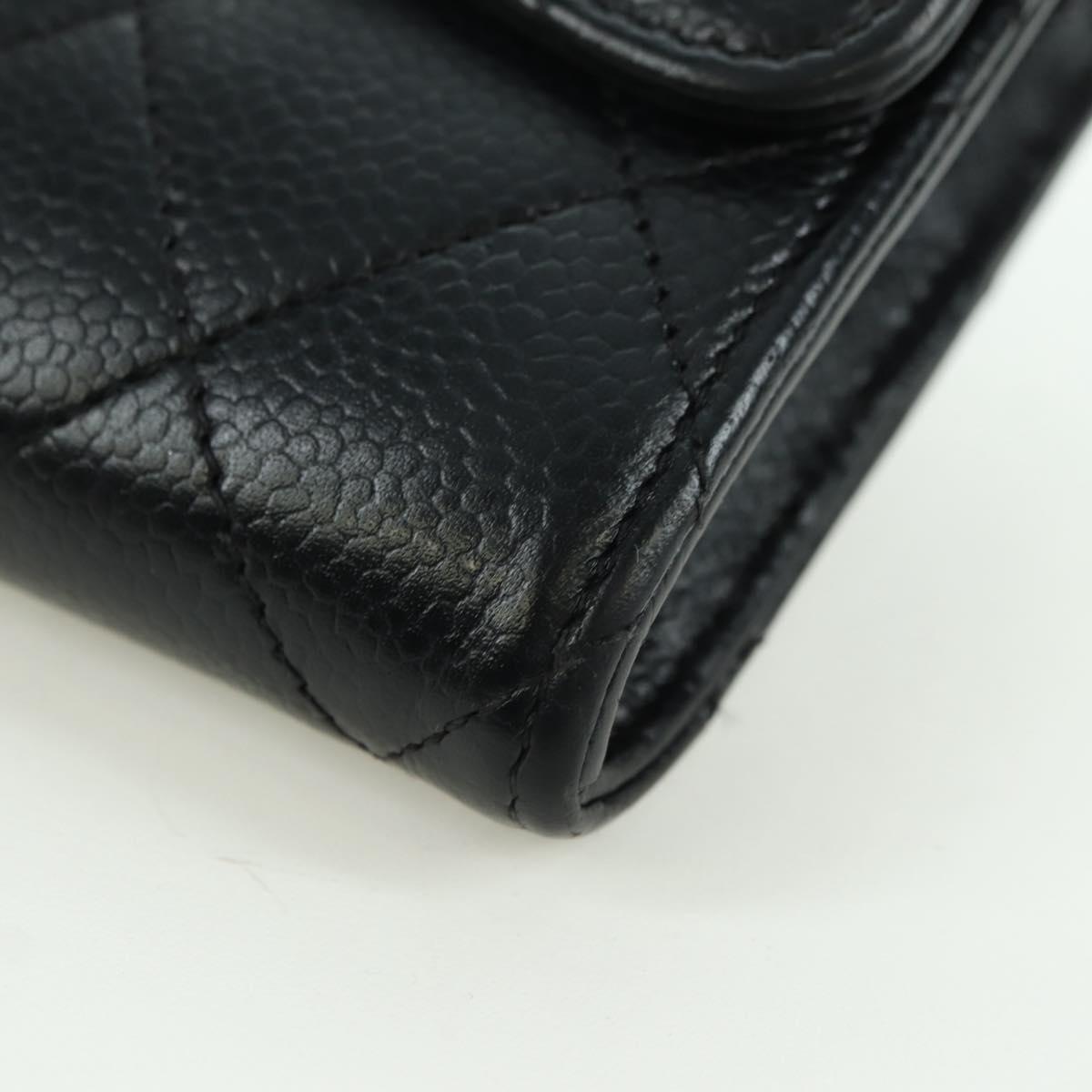 CHANEL Matelasse Long Wallet Caviar Skin Black Silver CC Auth am11194M