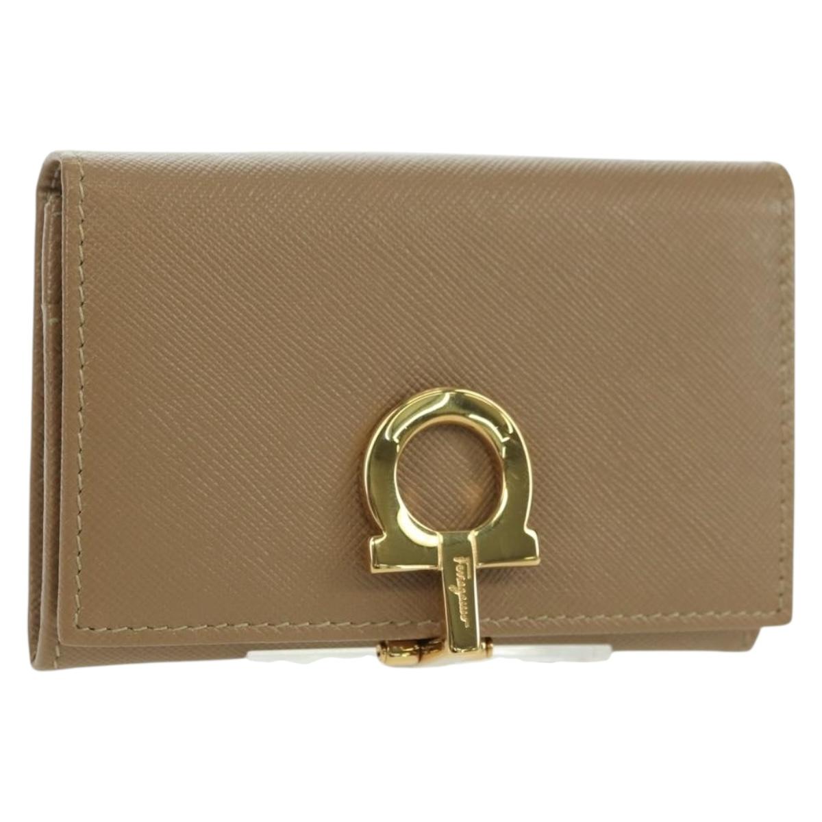 Salvatore Ferragamo Gancini Coin Purse Safiano leather Beige Gold Auth am11197A