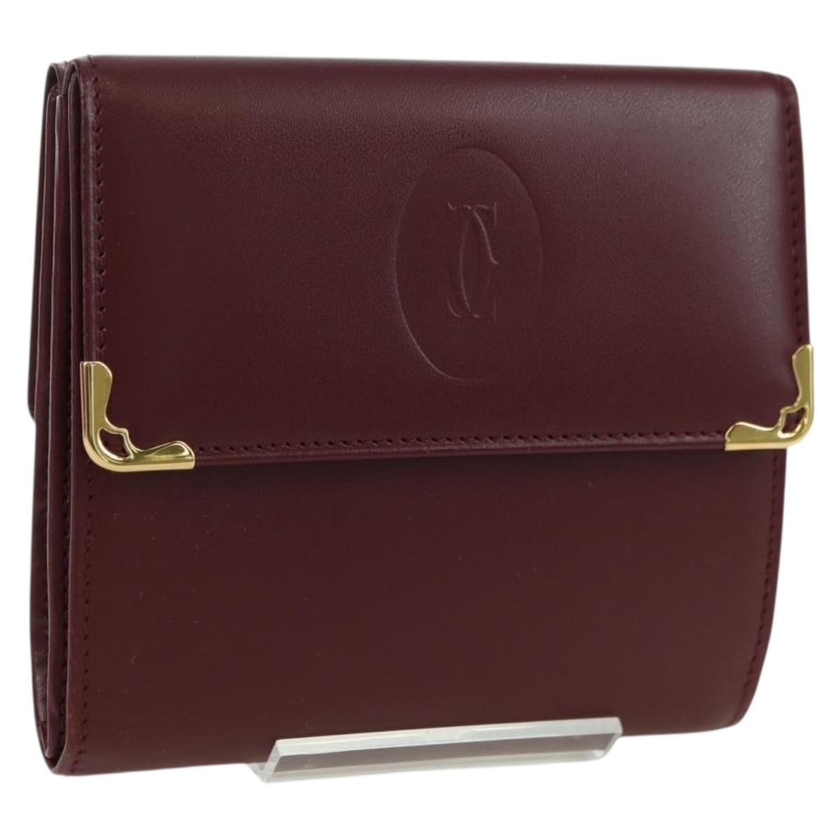 CARTIER Must Line Trifold Wallet Leather Bordeaux Gold Auth am11199V