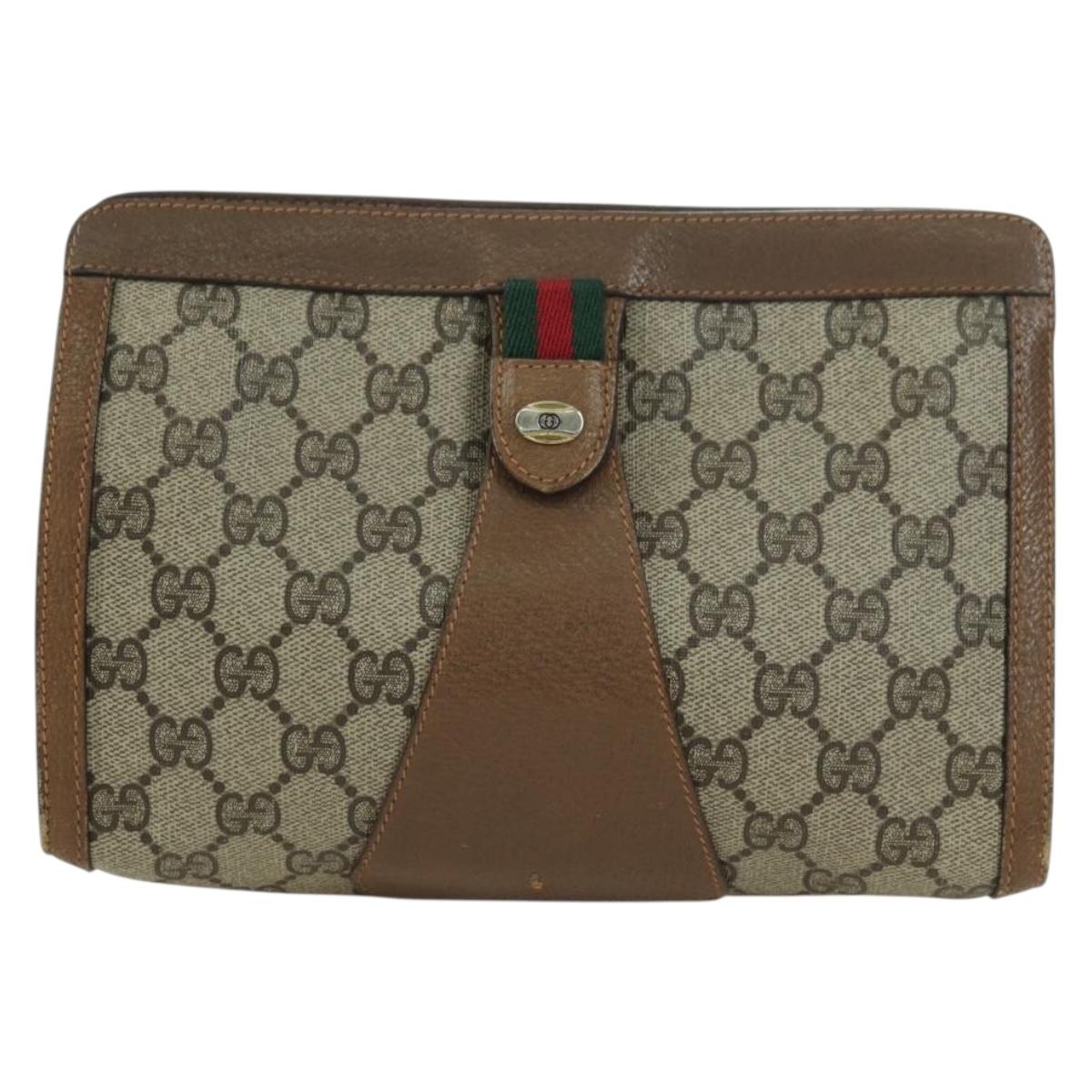 GUCCI GG Supreme Web Sherry Line Clutch Bag PVC Beige Red 89 01 032 Auth am11210