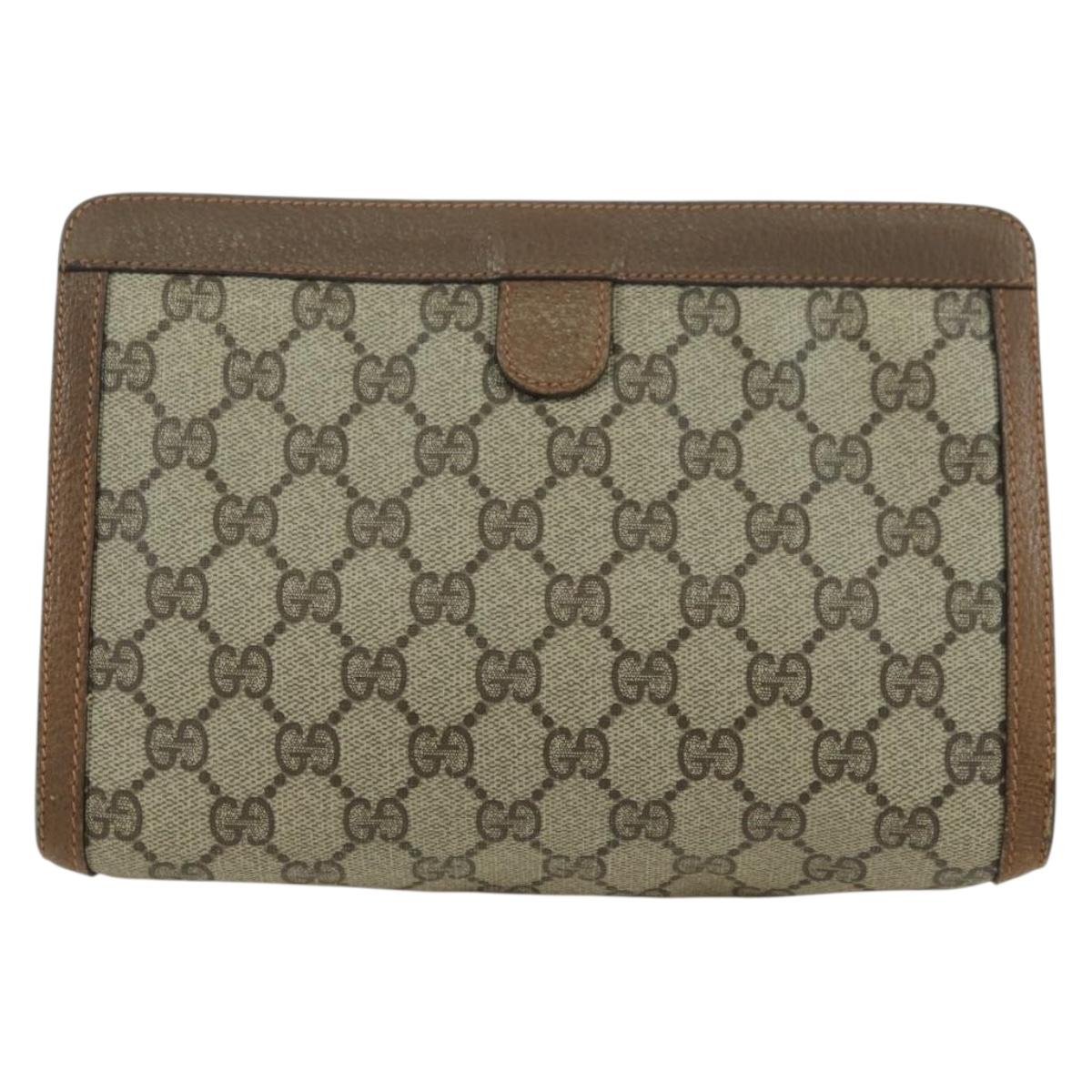 GUCCI GG Supreme Web Sherry Line Clutch Bag PVC Beige Red 89 01 032 Auth am11210