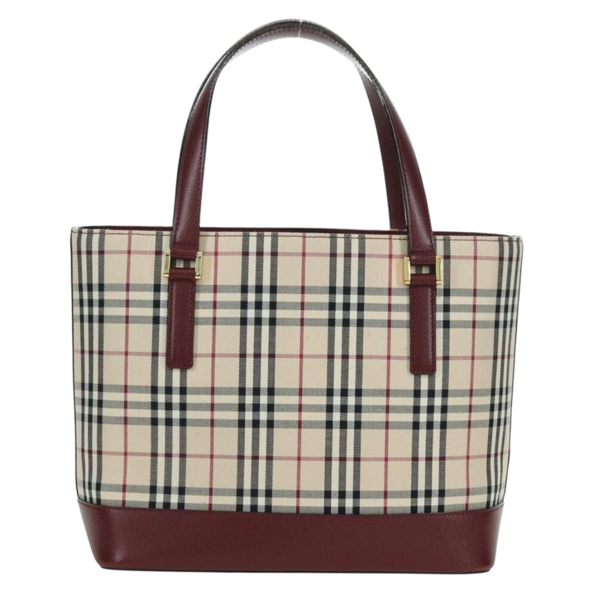 BURBERRY Nova Check Hand Bag Canvas Leather Beige Gold Auth am11213A