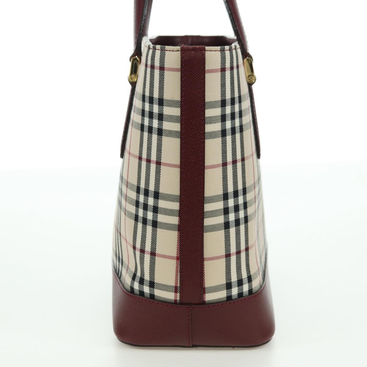 BURBERRY Nova Check Hand Bag Canvas Leather Beige Gold Auth am11213A