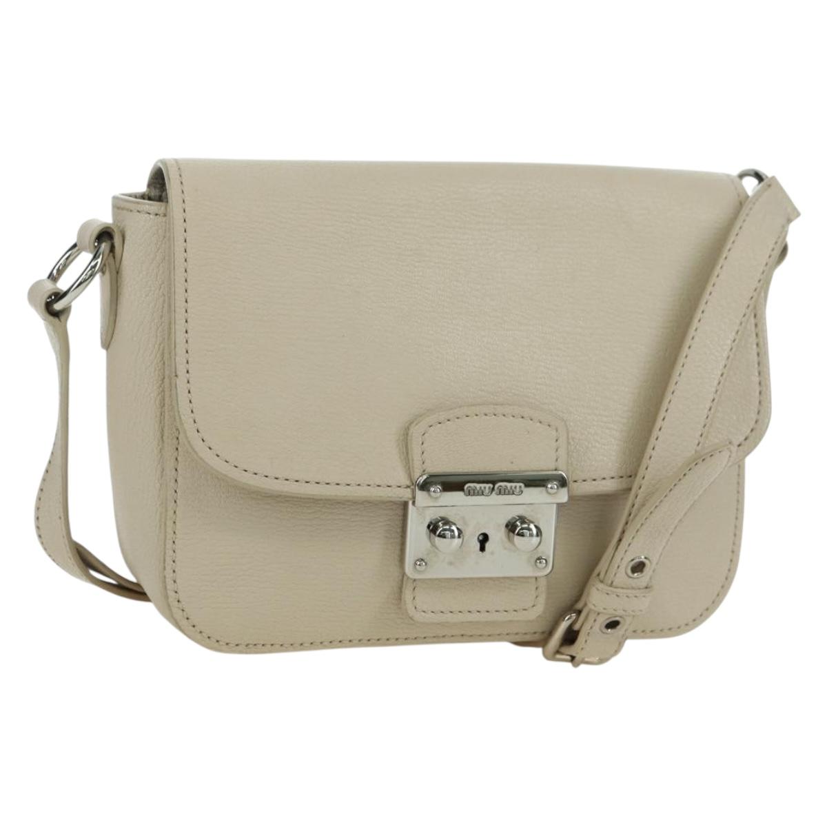 Miu Miu Shoulder Bag Leather Ivory Silver Auth am11214V