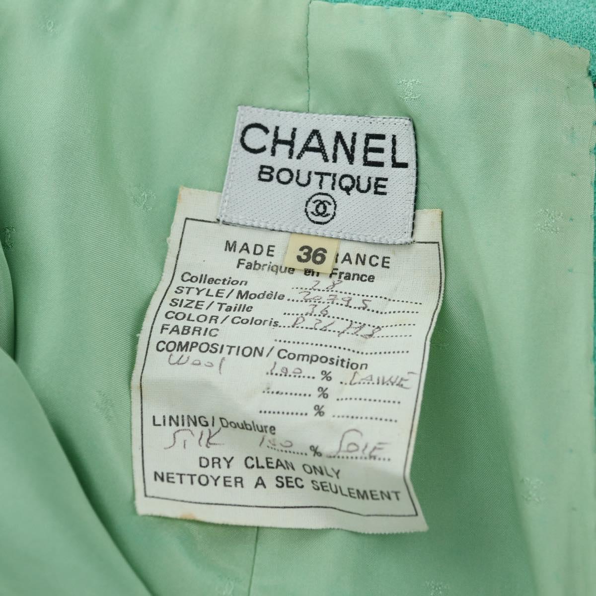CHANEL jacket Skirt Setup Wool Green CC Auth am11218A