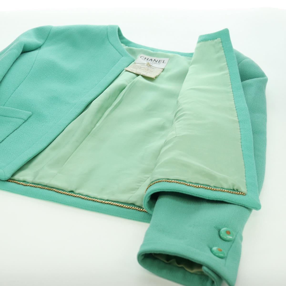CHANEL jacket Skirt Setup Wool Green CC Auth am11218A