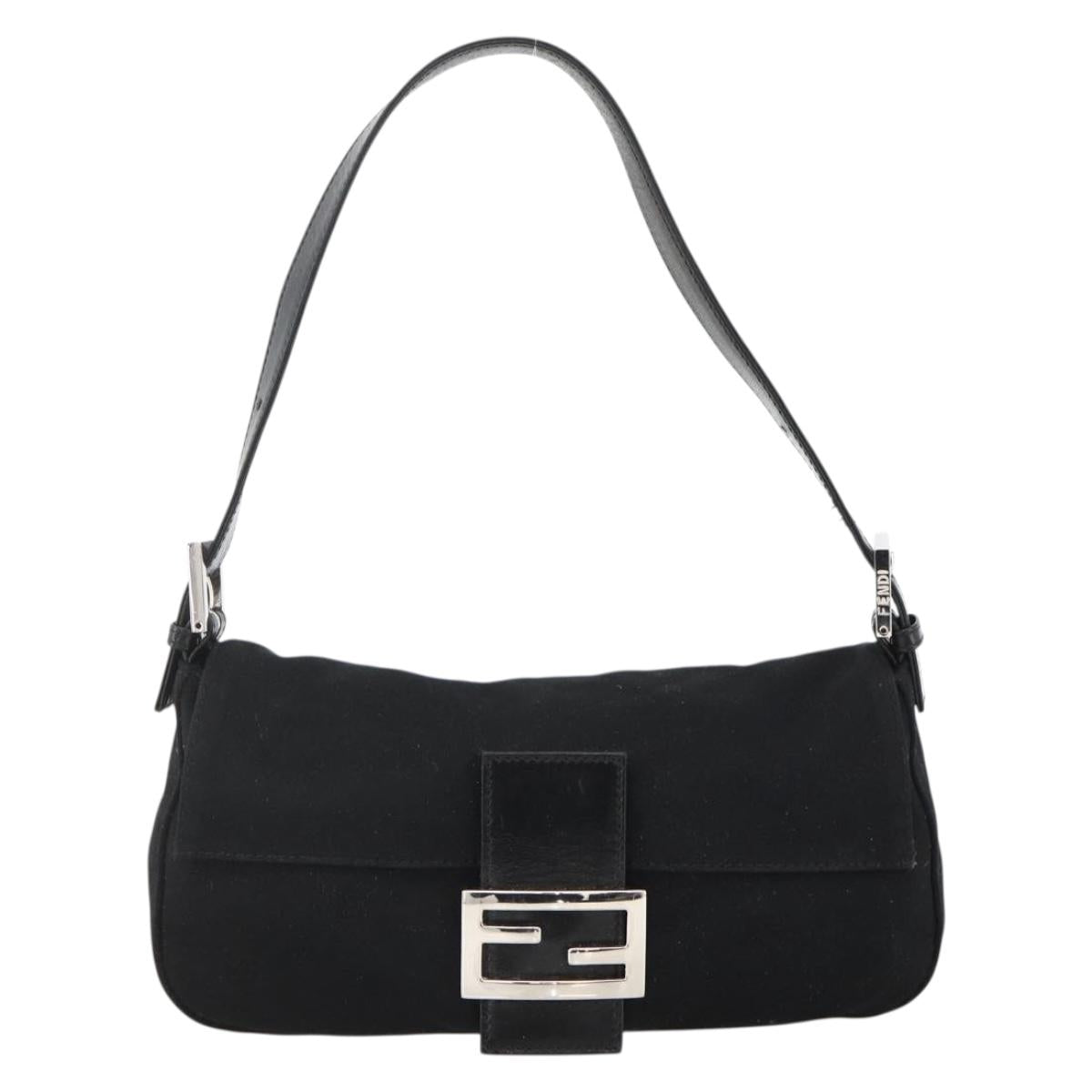 FENDI Mamma Baguette Shoulder Bag Jersey Black Silver Auth am11228A
