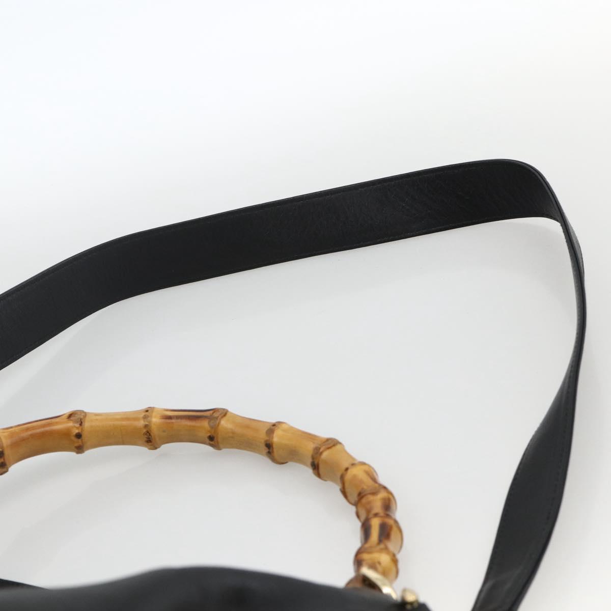 GUCCI Bamboo Shoulder Bag Leather 2way Black Gold 001 2123 1577 Auth am11264