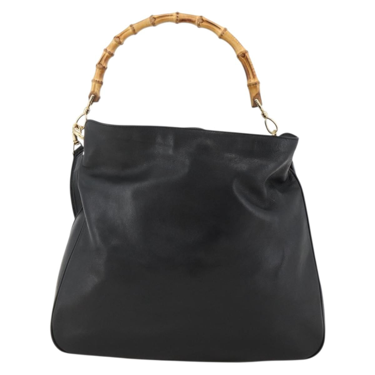GUCCI Bamboo Shoulder Bag Leather 2way Black Gold 001 2123 1577 Auth am11264