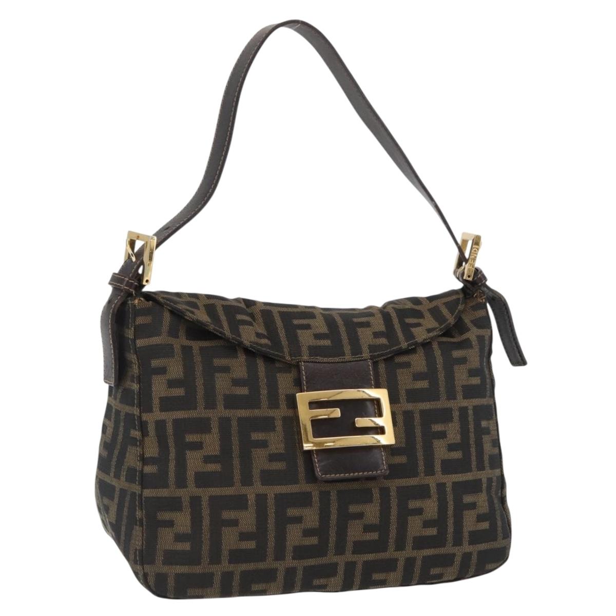 FENDI Zucca Canvas Mamma Baguette Shoulder Bag Brown Black Auth am11271A