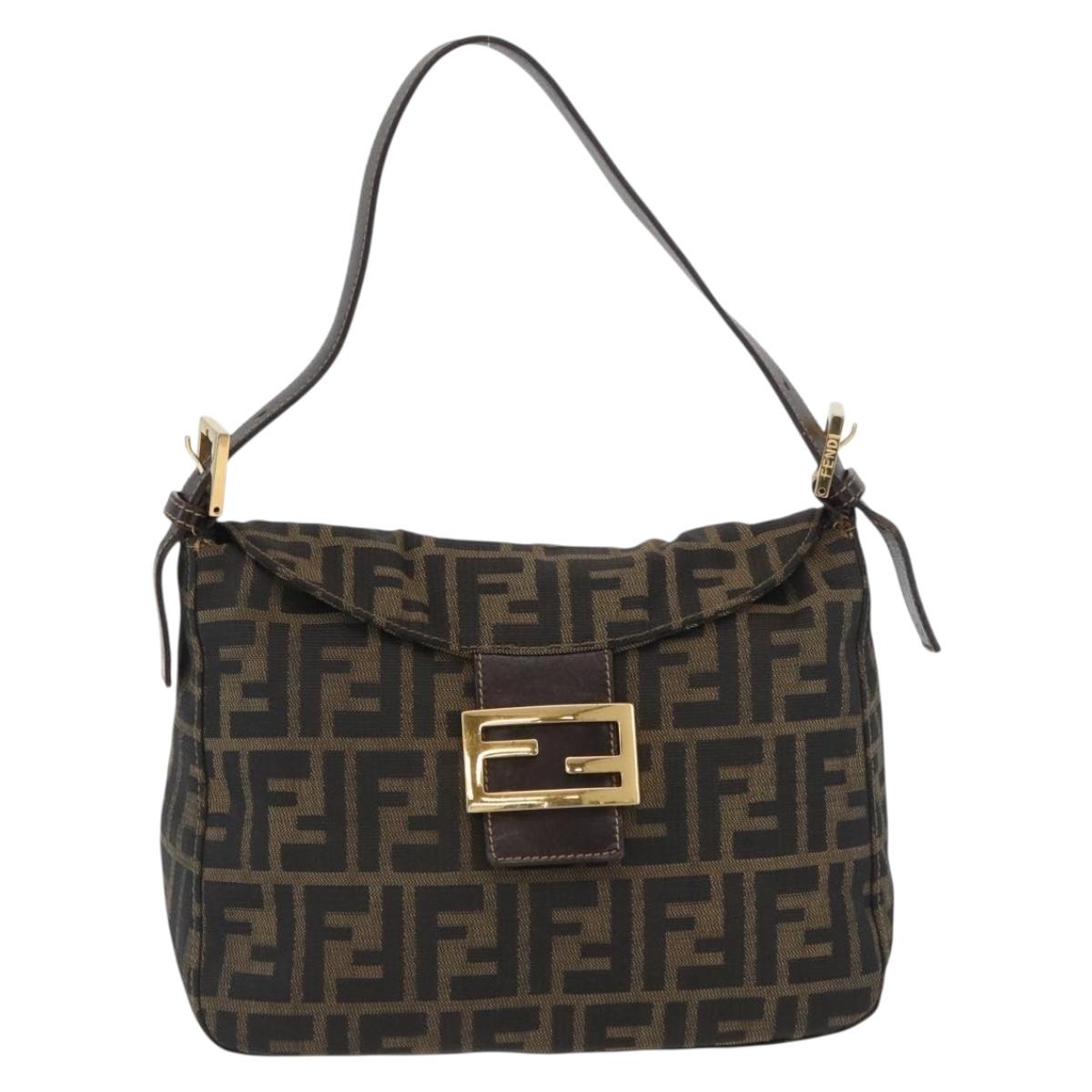 FENDI Zucca Canvas Mamma Baguette Shoulder Bag Brown Black Auth am11271A