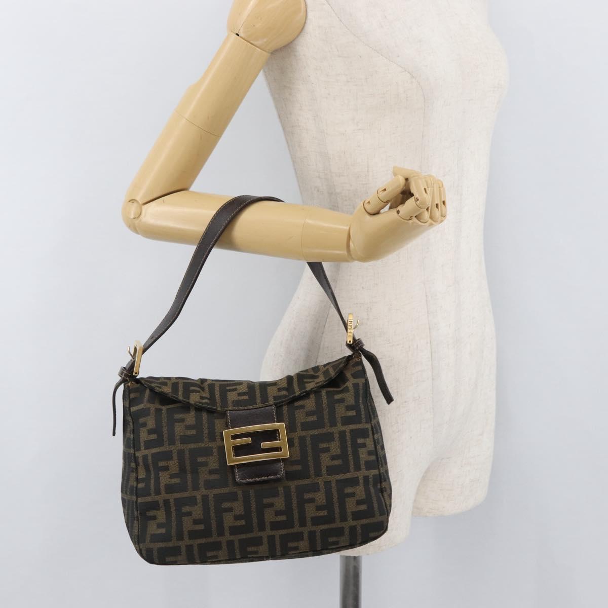 FENDI Zucca Canvas Mamma Baguette Shoulder Bag Brown Black Auth am11271A