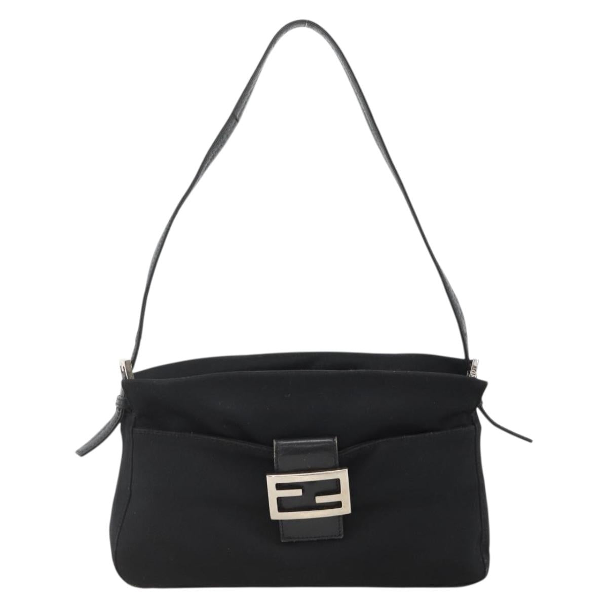 FENDI Mamma Baguette Shoulder Bag Jersey Black Silver Auth am11275A