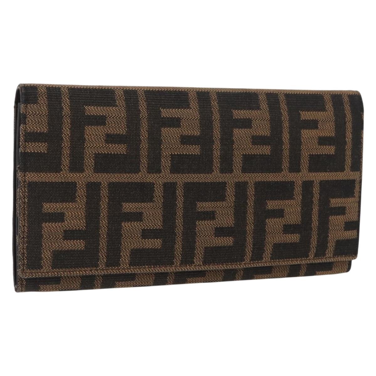 FENDI Zucca Canvas Long Wallet Black Brown Auth am11283A