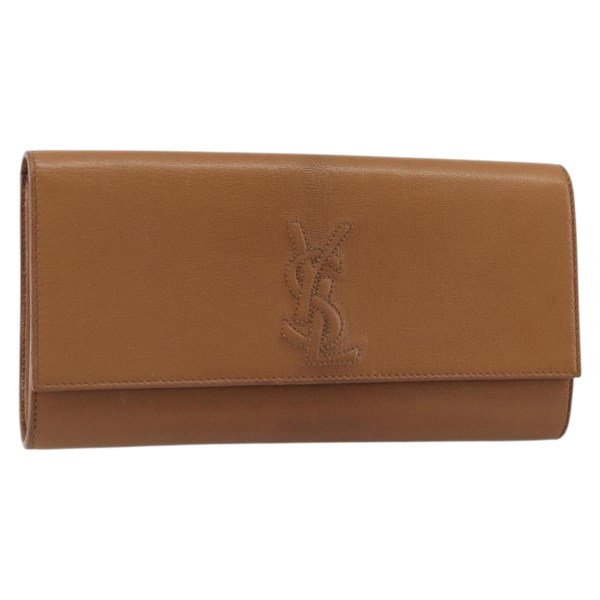 SAINT LAURENT YSL Clutch Bag Leather Brown Gold 179248 Auth am11321A