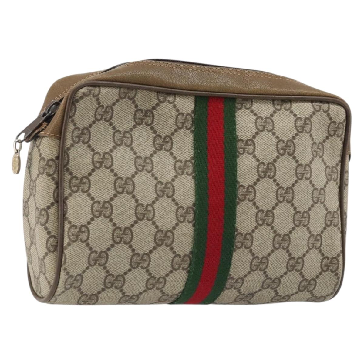 GUCCI GG Supreme Old Web Sherry Line Bag PVC Beige Red 01 012 53 Auth am11329A