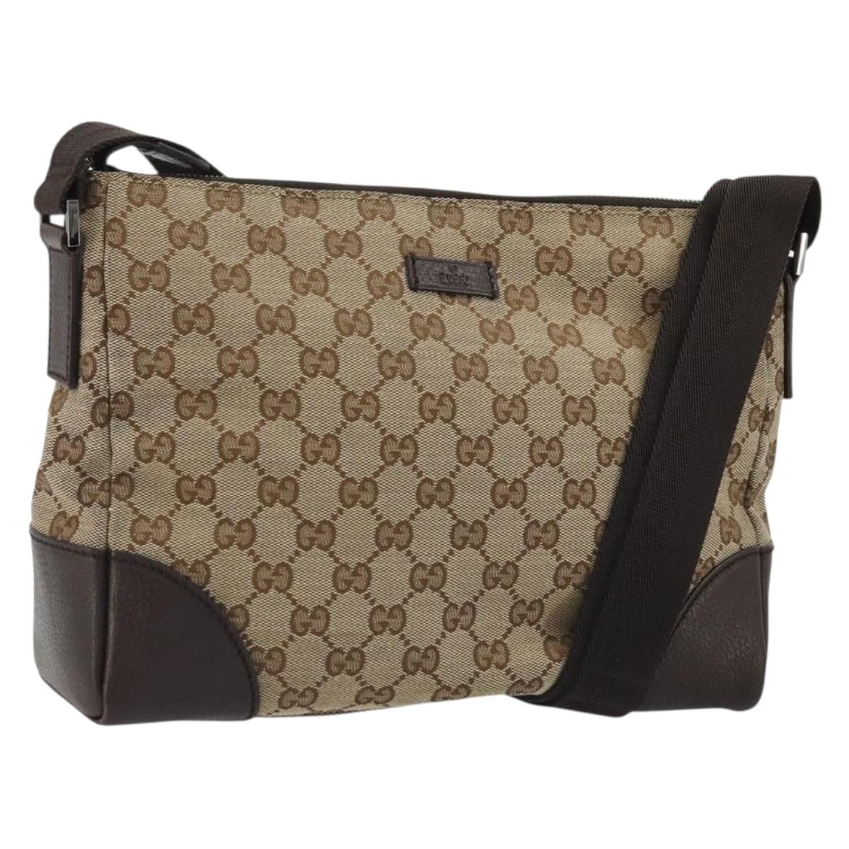 GUCCI GG Canvas Shoulder Bag Beige Silver 114273 Auth am11337A