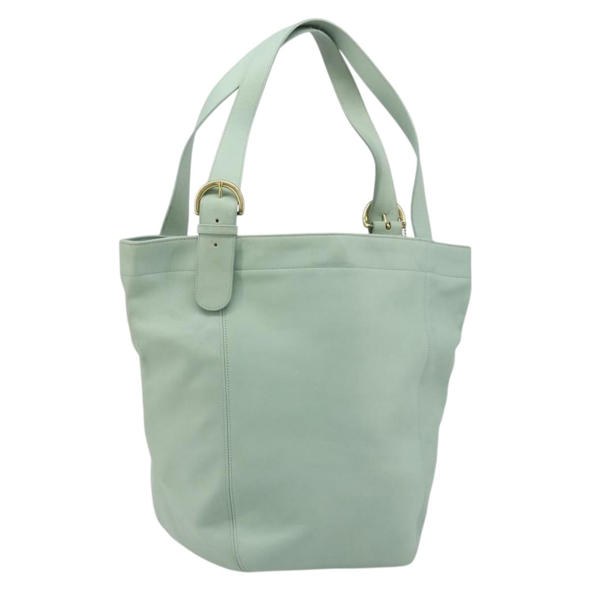 Old Coach Tote Bag Leather Light Blue Gold Auth am11339A