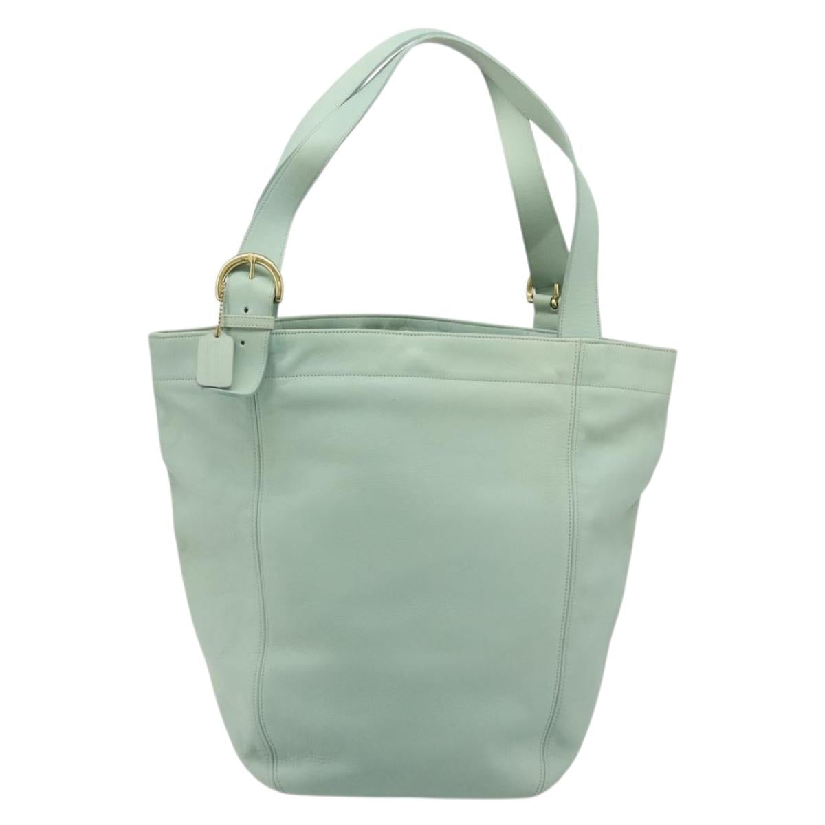 Old Coach Tote Bag Leather Light Blue Gold Auth am11339A