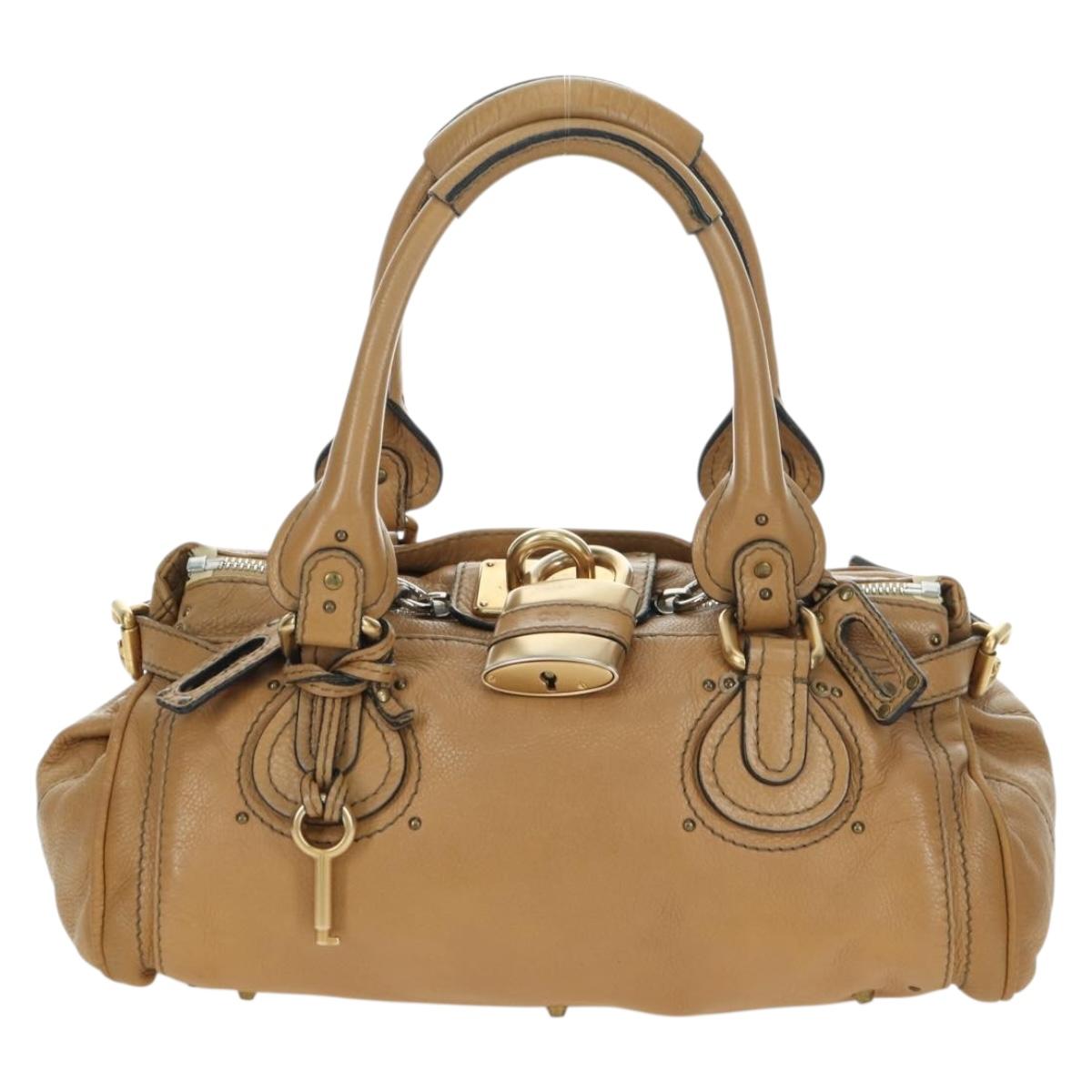 Chloe Paddington Hand Bag Leather Beige Gold Silver Auth am11349V