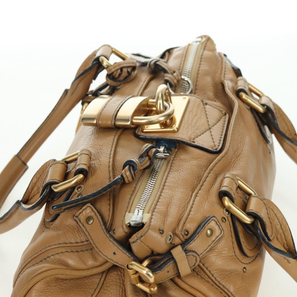 Chloe Paddington Hand Bag Leather Beige Gold Silver Auth am11349V