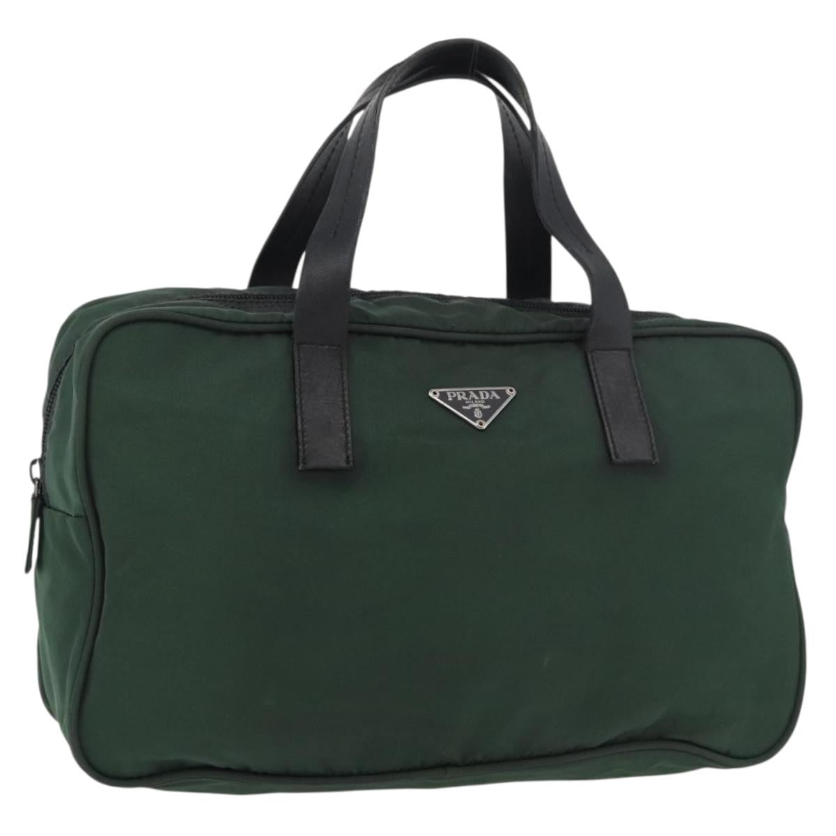 PRADA Hand Bag Nylon Khaki Silver Auth am11358A
