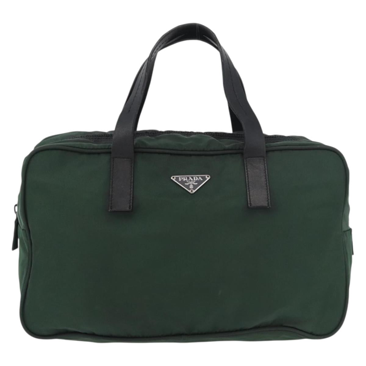 PRADA Hand Bag Nylon Khaki Silver Auth am11358A