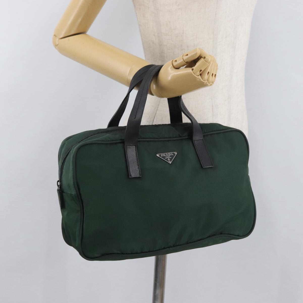 PRADA Hand Bag Nylon Khaki Silver Auth am11358A