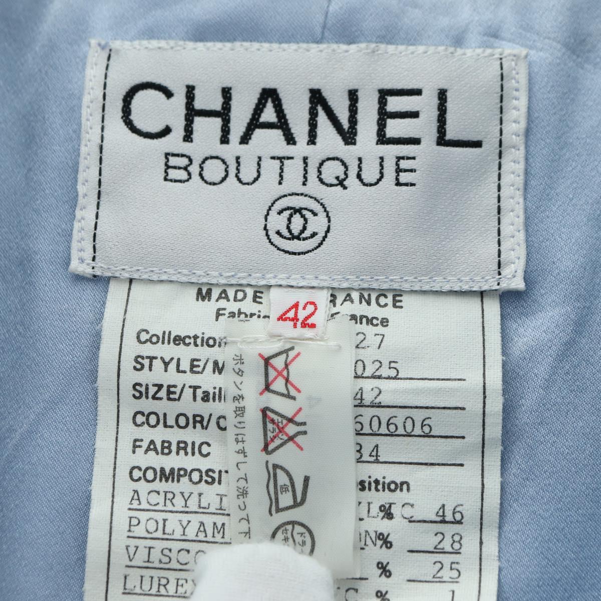 CHANEL jacket Skirt Setup Tweed 42 Light Blue CC Auth am11360SM