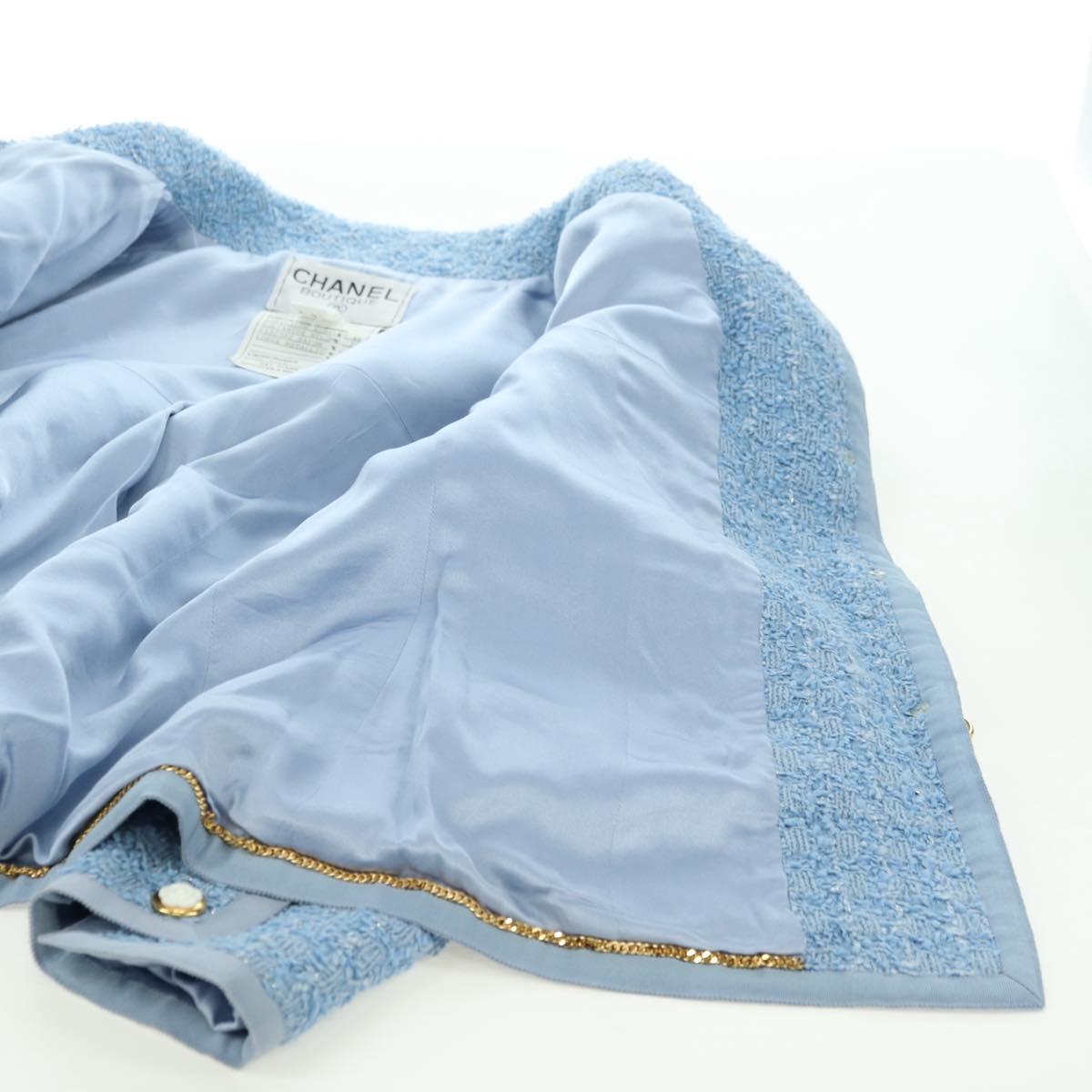CHANEL jacket Skirt Setup Tweed 42 Light Blue CC Auth am11360SM