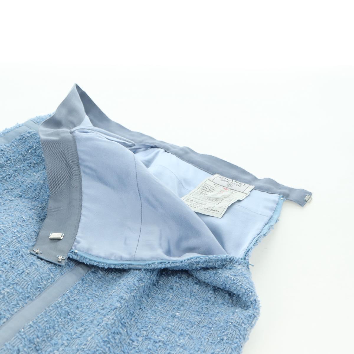 CHANEL jacket Skirt Setup Tweed 42 Light Blue CC Auth am11360SM