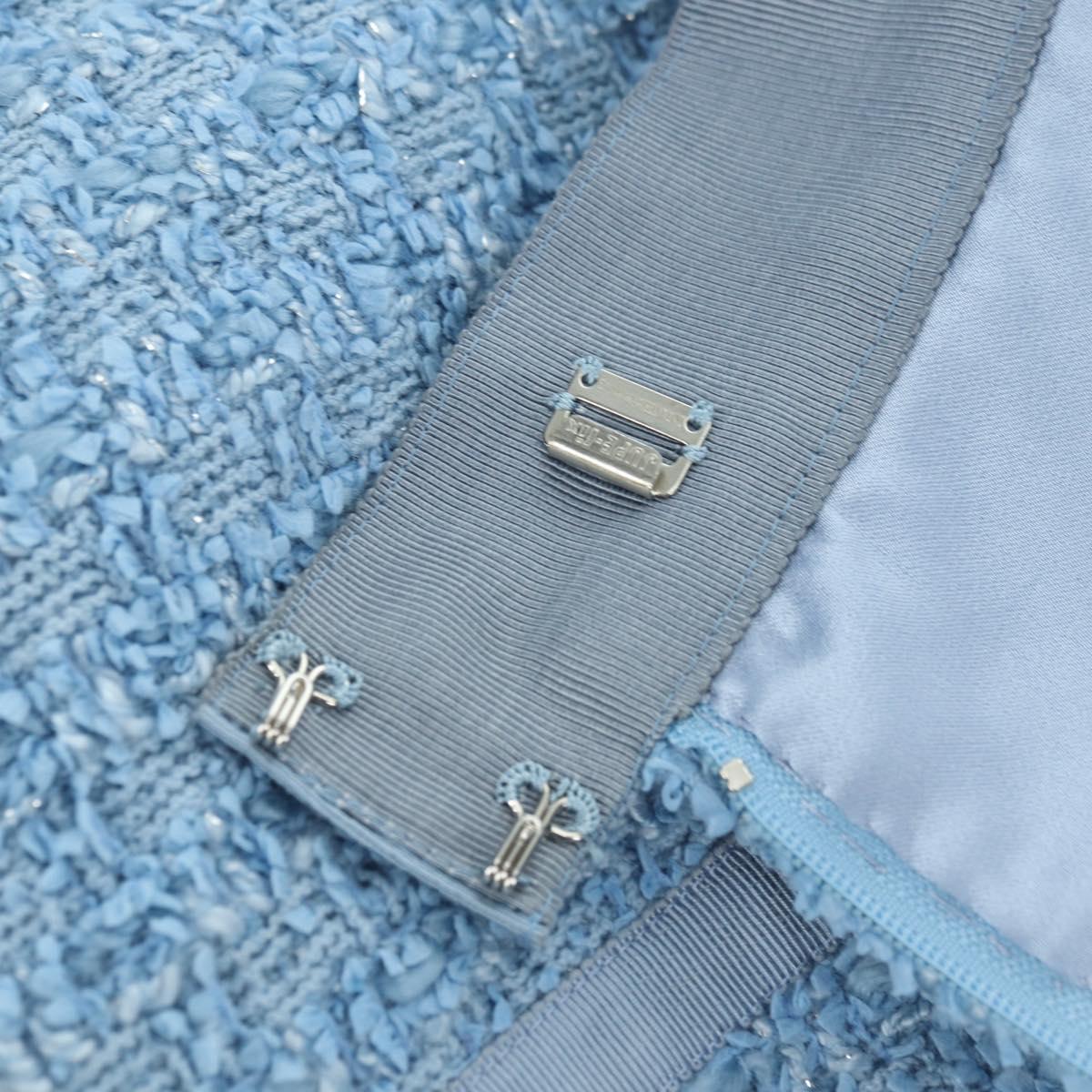 CHANEL jacket Skirt Setup Tweed 42 Light Blue CC Auth am11360SM