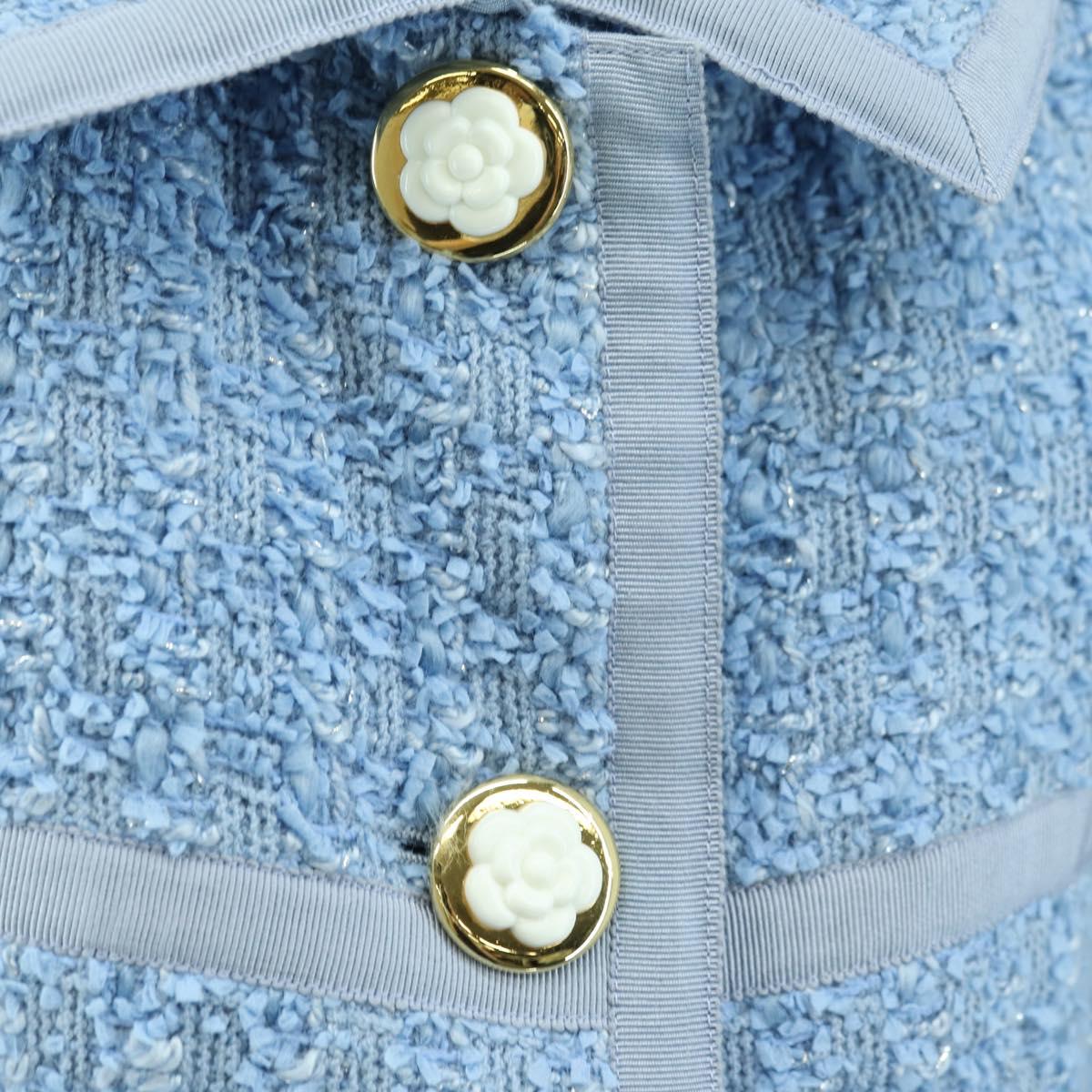 CHANEL jacket Skirt Setup Tweed 42 Light Blue CC Auth am11360SM